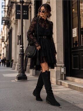 Anthropologie Women's Black Suede Tall Knee-High Riding Boots 41